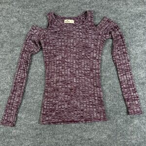 Hollister Sweater Womens XS Purple Cold Shoulder Long Sleeve Textured Knit Top